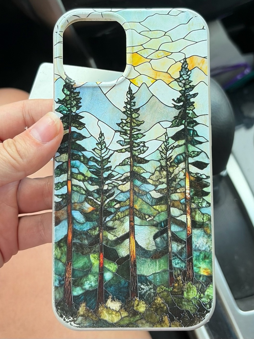 Forest Stained-Glass Style Phone Case Art - White Frame